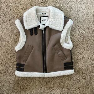 Zara Taupe and White Sherpa Vest